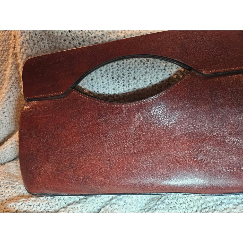 Wilsons Leather Pelle Studio Brown Italian Leather Cut Out Handle Clutch Bag